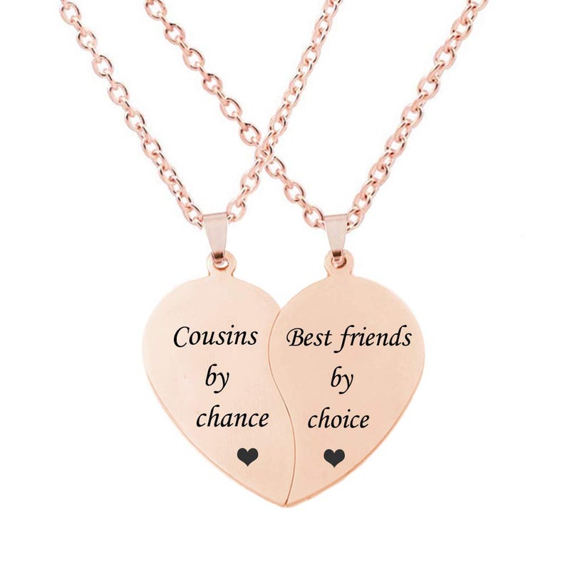 MJartoria BFF Necklace for 2-Valentines Heart Matching Necklace Best Friends Pendant Friendship Necklace Set of 2 Birthday Gifts (Rose Gold, Cousins by chance) - Image 1